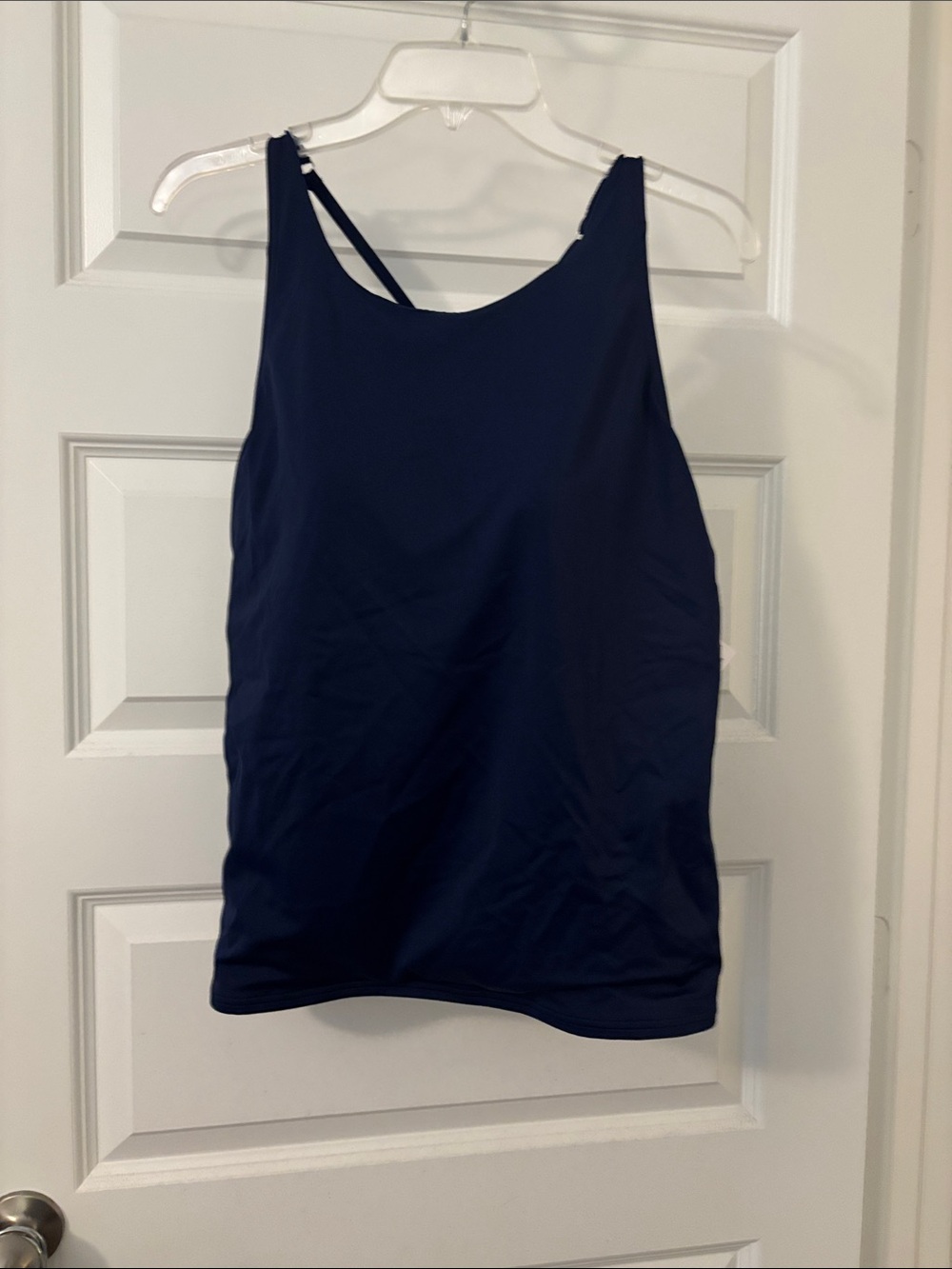 Lands End  Navy Tugless High Neck Strappy Back Tankini Swimsuit Top SZ 18 vacay